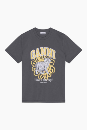 Basic Jersey Cat Relaxed T-shirt T3532 - Volcanic Ash - GANNI - Sort L Sort