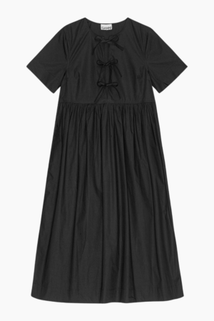 Cotton Poplin Long Tie String Dress F9199 - Black - GANNI - Sort S