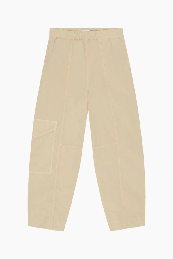 F8073 Washed Cotton Canvas Elasticated Curve Pants - Pale Khaki - GANNI - Beige XS